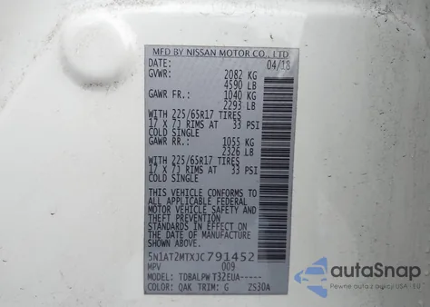 2018 Nissan Rogue S z USA, uszkodzony, nr VIN 5N1AT2MTXJC791452